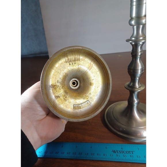 Vintage MADE IN USA Pair of SOLID BRASS CANDLE STICKS Nine Inches Tall - Picture 7 of 8